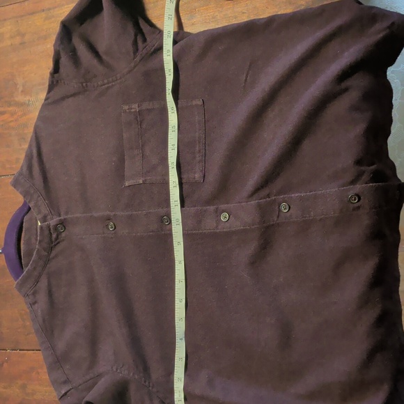Collarless Eggplant Button Up Flannel Shirt - Picture 4 of 5